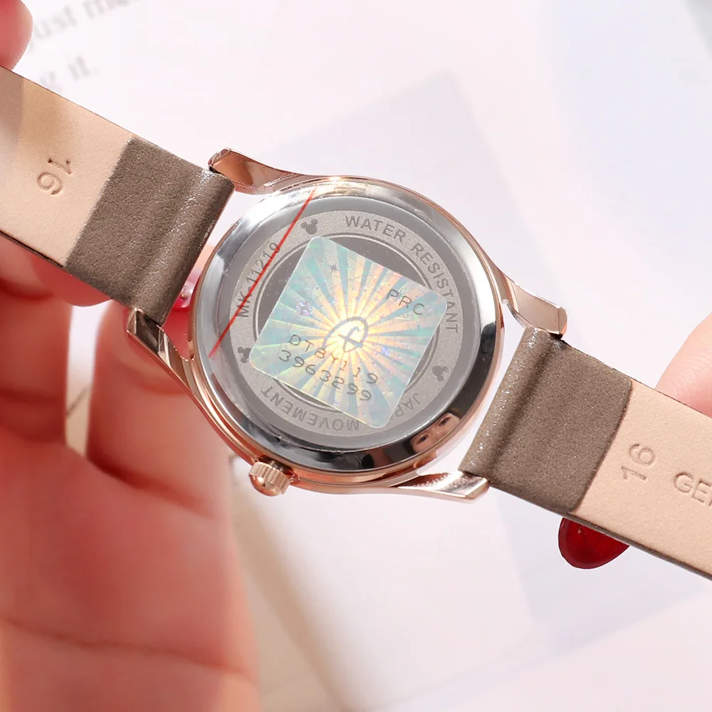 Женские наручные часы из натуральной кожи кварцевые женские Disney Брендовые Часы с