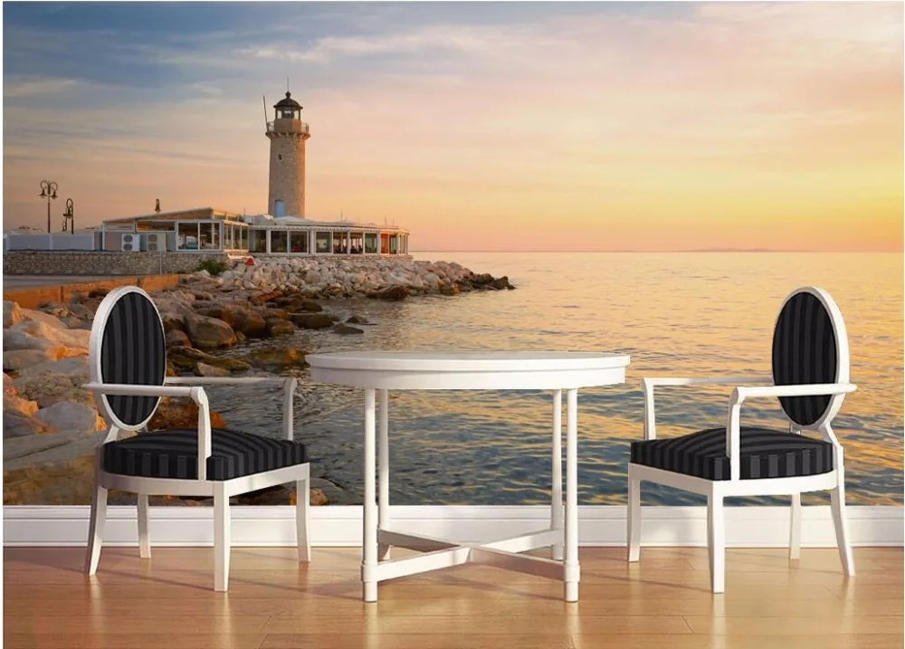Настенные 3D-обои на заказ живопись с изображением маяков Эгейском море закате