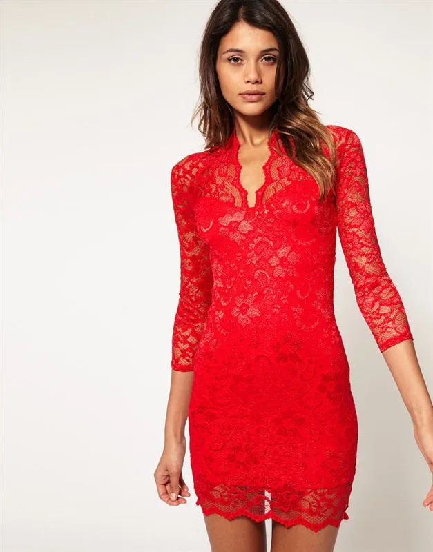 Sexy lace dress 2016 жаркое лето three четверти рукав v шеи женщины сексуальные платья vestidos |