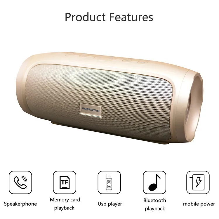 

HOPESTAR Outdoor Wireless BT Speaker Super Bass Soundbar Mp3 Player Support Handsfree Call TF FM Power bank AUX