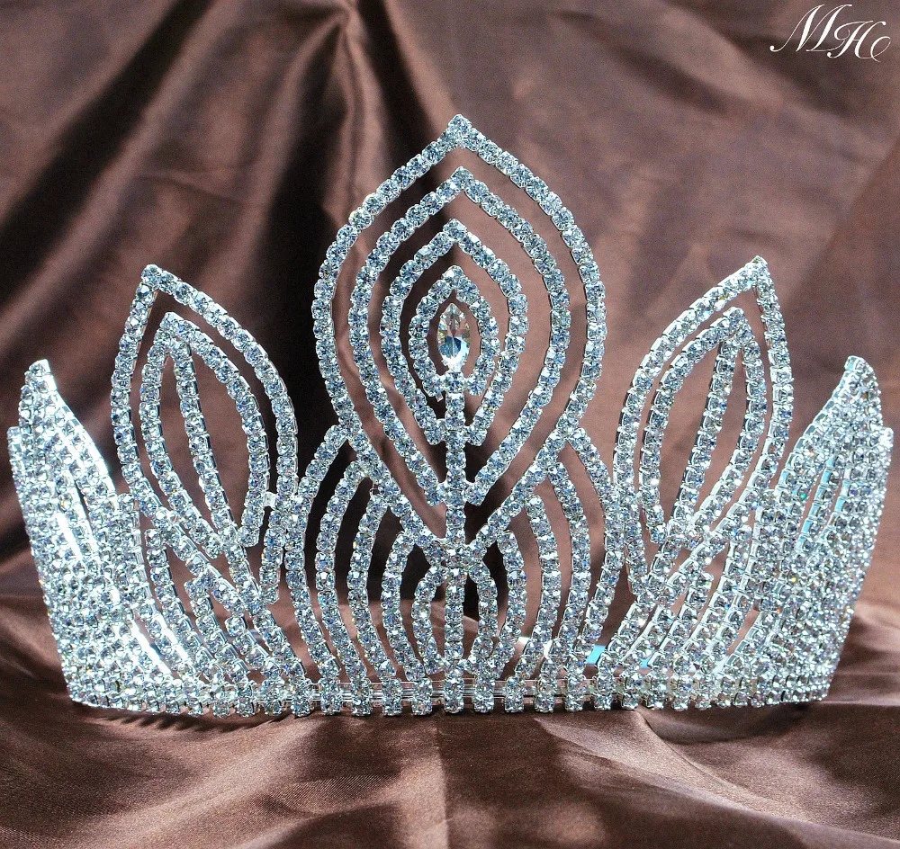 

Fantastic Large 5.25" Pageant Tiaras Handmade Brides Crowns Clear Rhinestone Headband Jewelry Bridal Wedding Prom Party