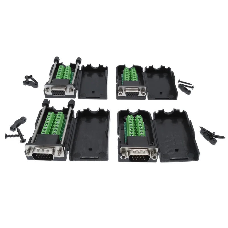 D-SUB DB15, VGA-терминал, 3 ряда, 15-контактный разъем, клеммы с отверстием, гайка типа 3 + 6 3 + 9, беспаяльный разъем
