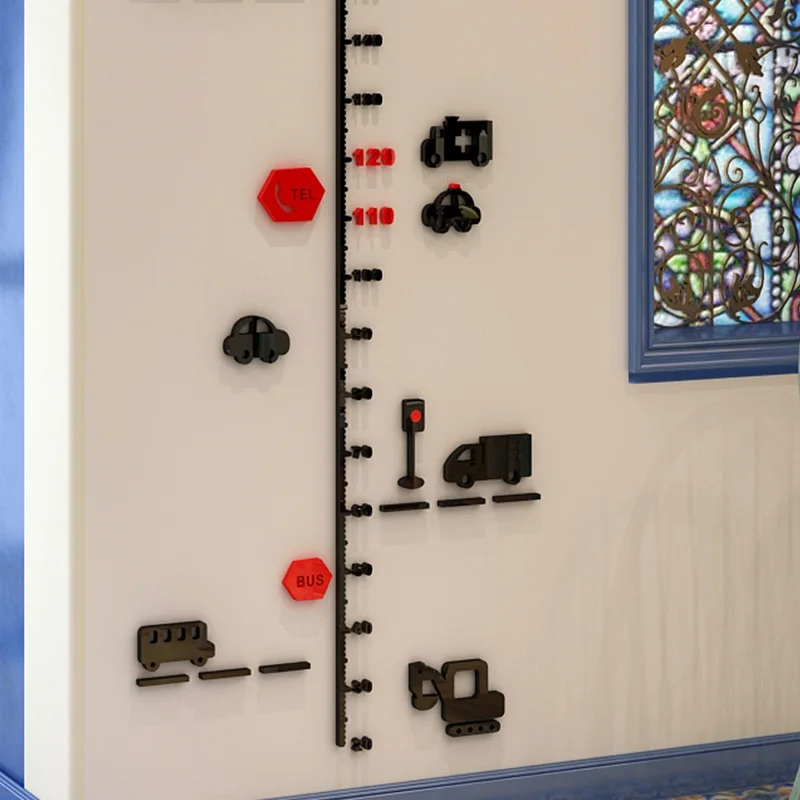 Мультфильм грузовик автомобили измерения высоты акриловые наклейки DIY настенные