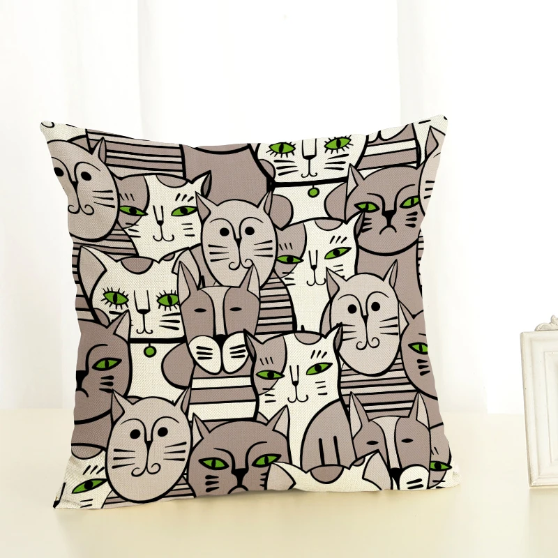 Наволочки для подушки с рисунком кота украшение дома 45x45 декоративная бежевая