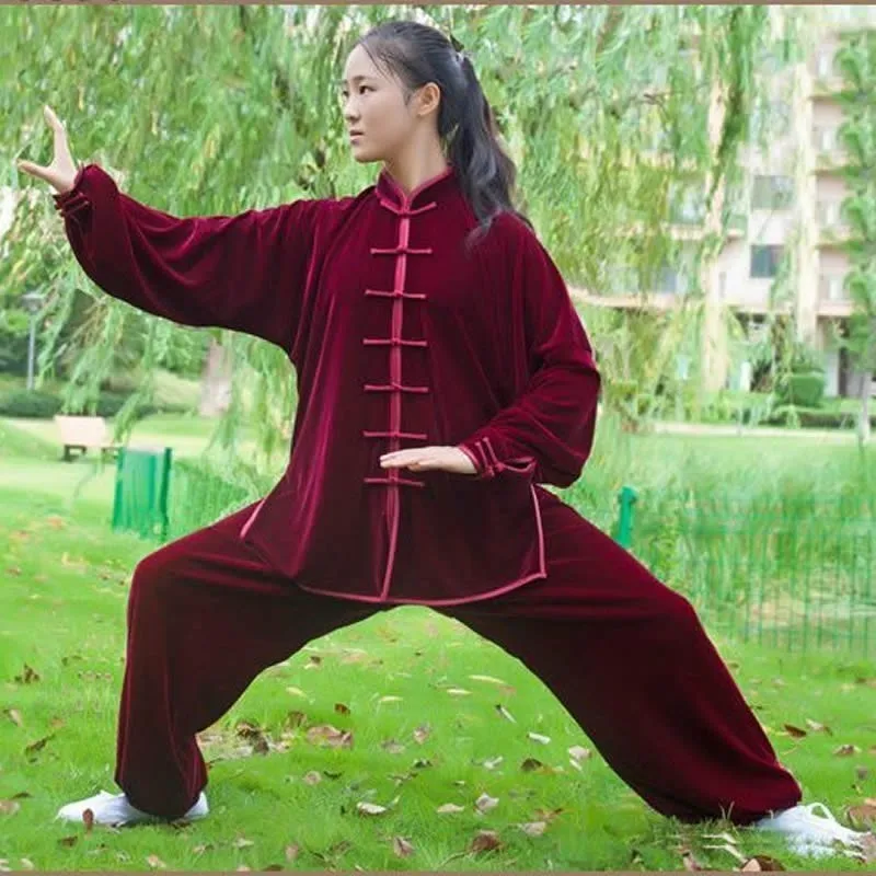 Для мужчин женщин Pleuche Ткань утолщенная теплая Tai Chi Одежда Кунг-фу костюм форма для боевых искусств Taiji ушу зимний костюм для пары