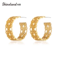 shineland vintage bijoux trendy metal hollow alloy stud earrings punk jewelry for women party wedding accessories
