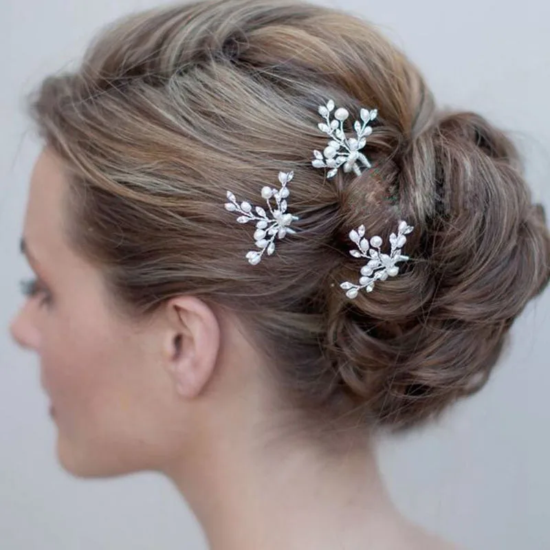 TREAZY 2pcs/lot Bridal Wedding Crystal Simulated Pearl Flower Hair Pins Handmade Headpiece Bridesmaid Bride Accessories | Украшения и