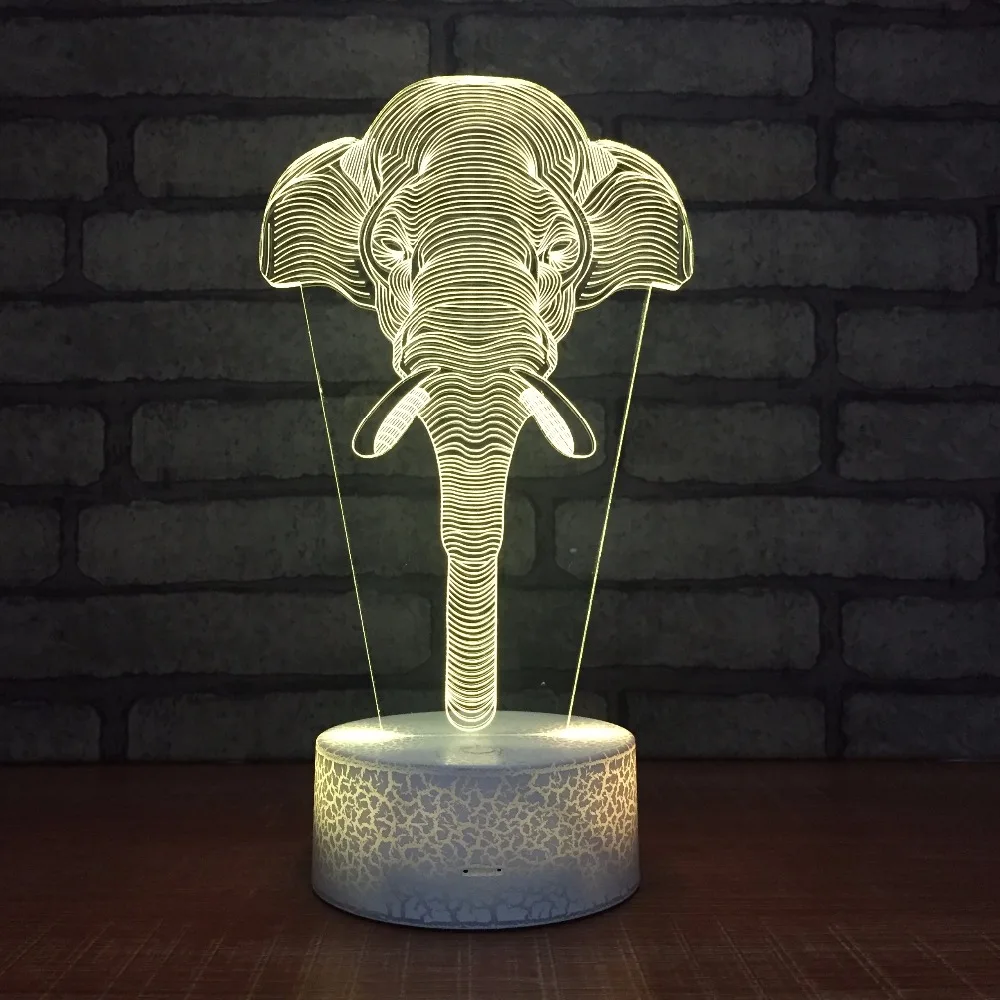 7 цветов Изменение 3D Ilusion слон форма ночные светильники LED Настольная лампа для