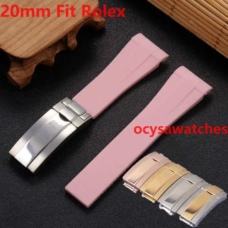 20mm Rubber Strap AAA Rose Gold VAKCAK Blue SUB GMT Waterproof Watch Band Watchband Watches Accessories Deployment Clasp | Наручные часы