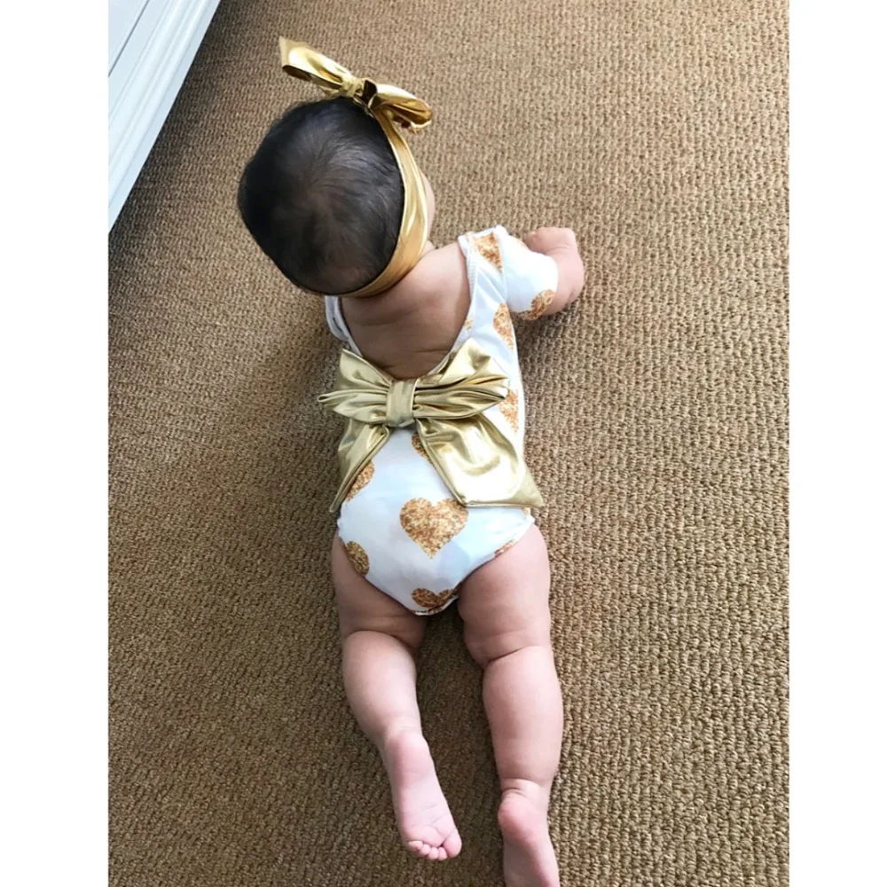 Для новорожденных для маленьких девочек принт с сердцем летняя футболка