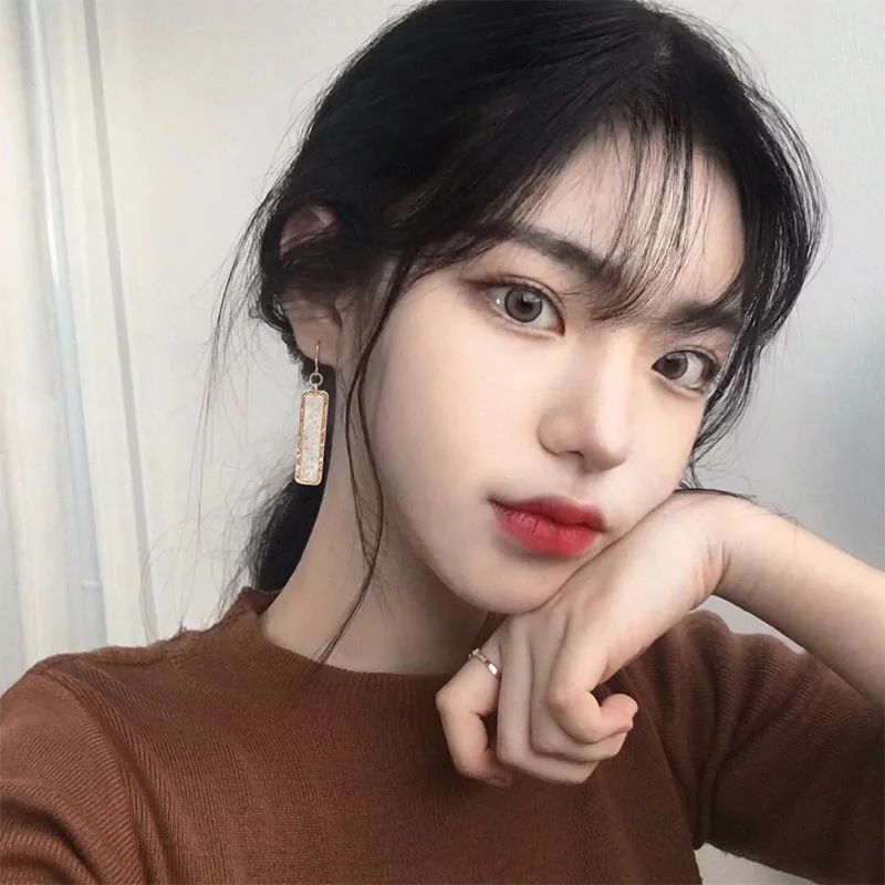 Korean style fashion temperament simple earrings geometry super fairy shell tassel dangle earring show face thin women | Украшения и