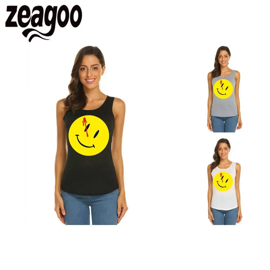 zeagoo 03 Casual Solid O-Neck Sleeveless Slim Fit Soft T-Shirt Cartoon smiley face Women | Женская одежда