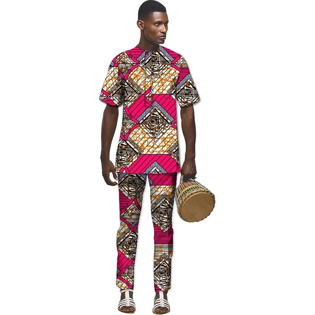 African Men Sets Fashion Print Tops+Trousers Set Printing Clothing Dance Festive Costume Africa Customized | Тематическая одежда и