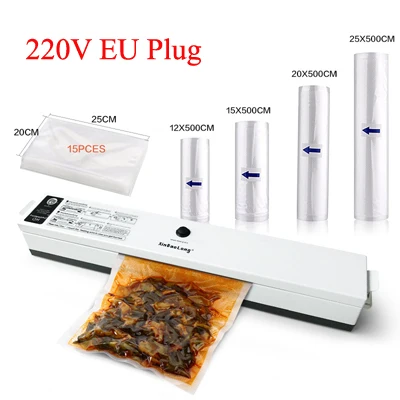 220V EU with Bags B Бытовой вакуумный упаковщик 110 В 220 В вакуумная упаковочная машина с 4 рулонами 12 15 20 25x500 см Вакуумный пакет для хранения - Цвет: 220V EU with Bags B