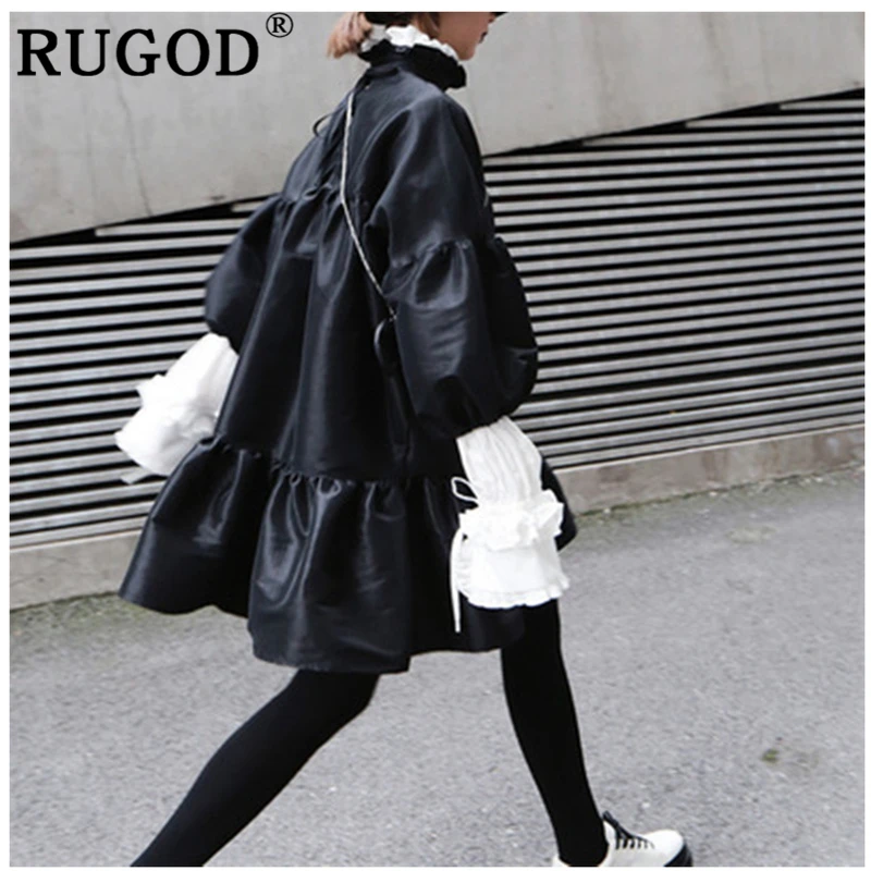 

RUGOD готическое модное женское платье мини тонкий рукав-фонарик свободного размера плюс стоячий воротник повседневное элегантное платье modis...