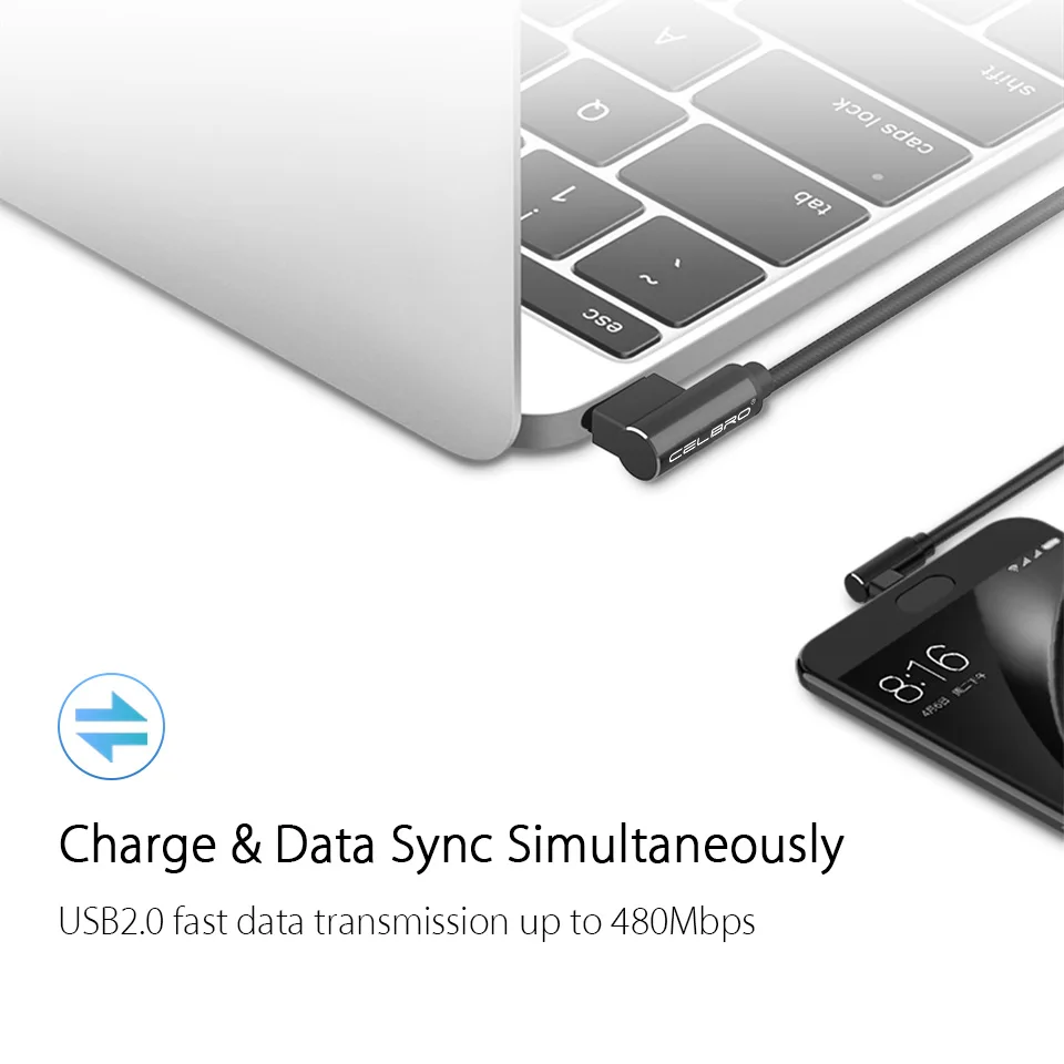 Кабель для быстрой зарядки Micro USB 2 а 90 градусов сотового телефона Android кабель 3 0