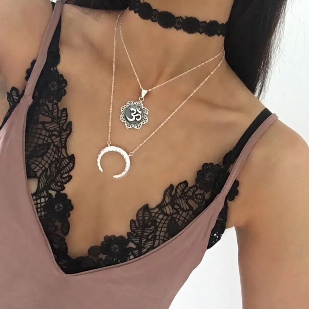 3 шт./компл. женское ожерелье с подвеской в виде Луны и круглой резьбы для йоги