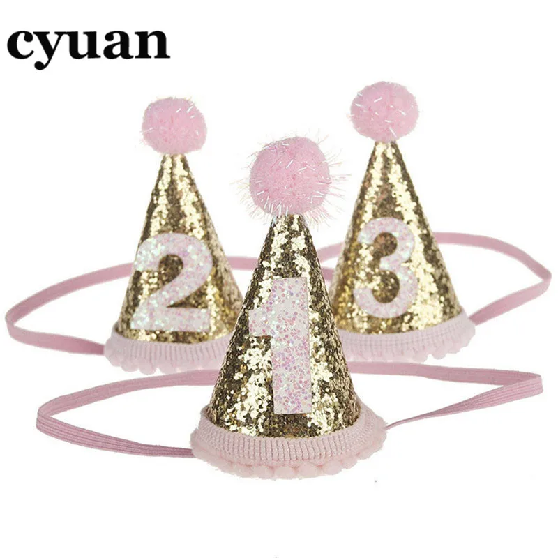 Cyuan/1 шт., милые вечерние шапки на день рождения для детей 1, 2, 3, 6 лет, Детские принадлежности для девочек и мальчиков, юбилей, вечеринка, украшение