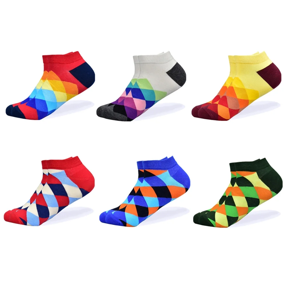 6 pairs-2 Носки мужские новейшие дизайнерские носки-башмачки короткие летние носки качественные деловые разноцветные мужские хлопковые носки с геометрическими узорами - Цвет: 6 pairs-2