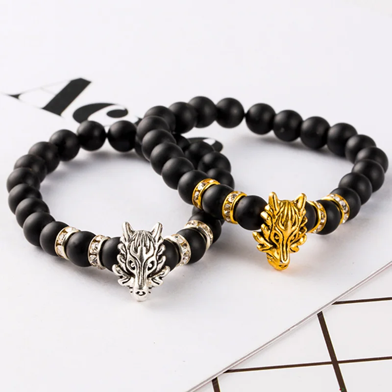 Очаровательный натуральный камень браслет золотой серебряный цвет сплав Дракон