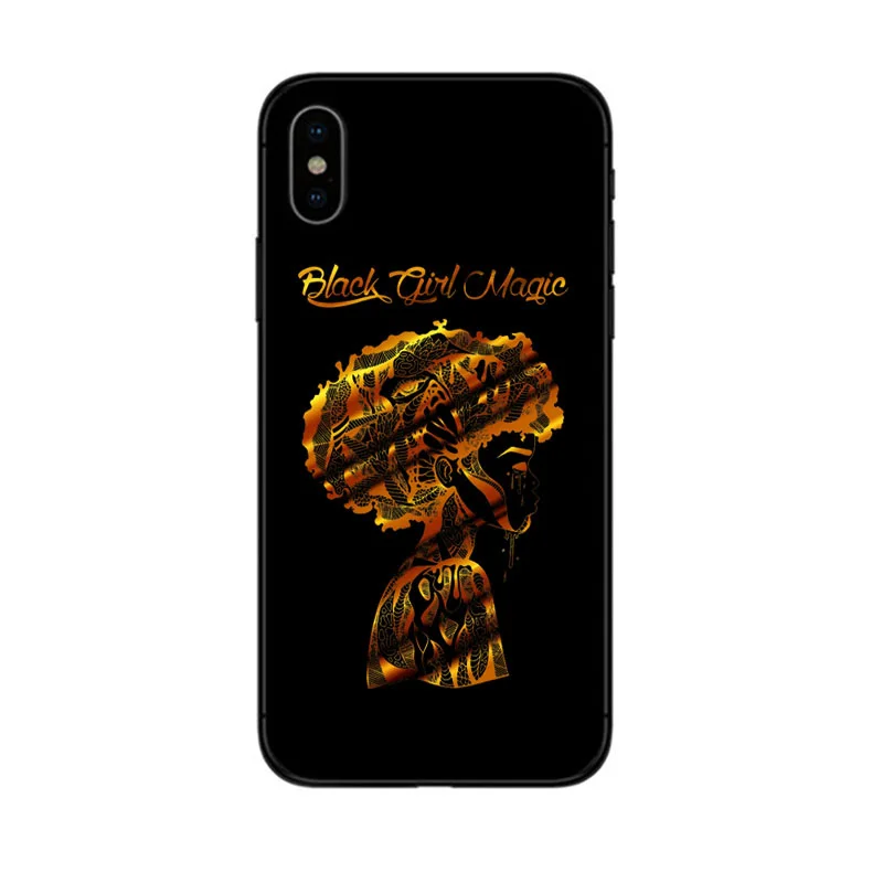 BLACK TPU black girl Melanin Poppin черный женский художественный черный мягкий чехол для телефона iPhone 6 6 S 7 8 Plus 5 5S SE 10 X XR XS MAX curly hair shell - Цвет: BLACK TPU black girl