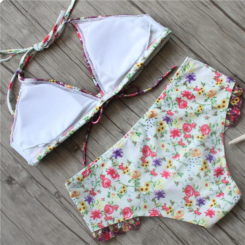 2018 Летний Новый раздельный купальник женский бикини набор пуш ап Цветочный с