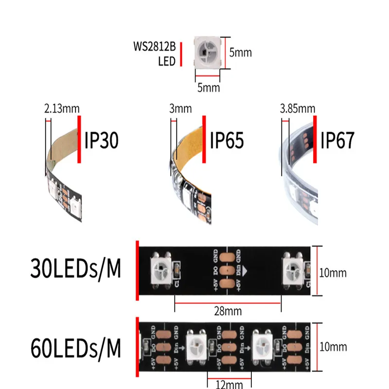 Светодиодная лента s DC 5 В чёрно белые печатные платы WS2812B IC 30/60/светодиодов смарт