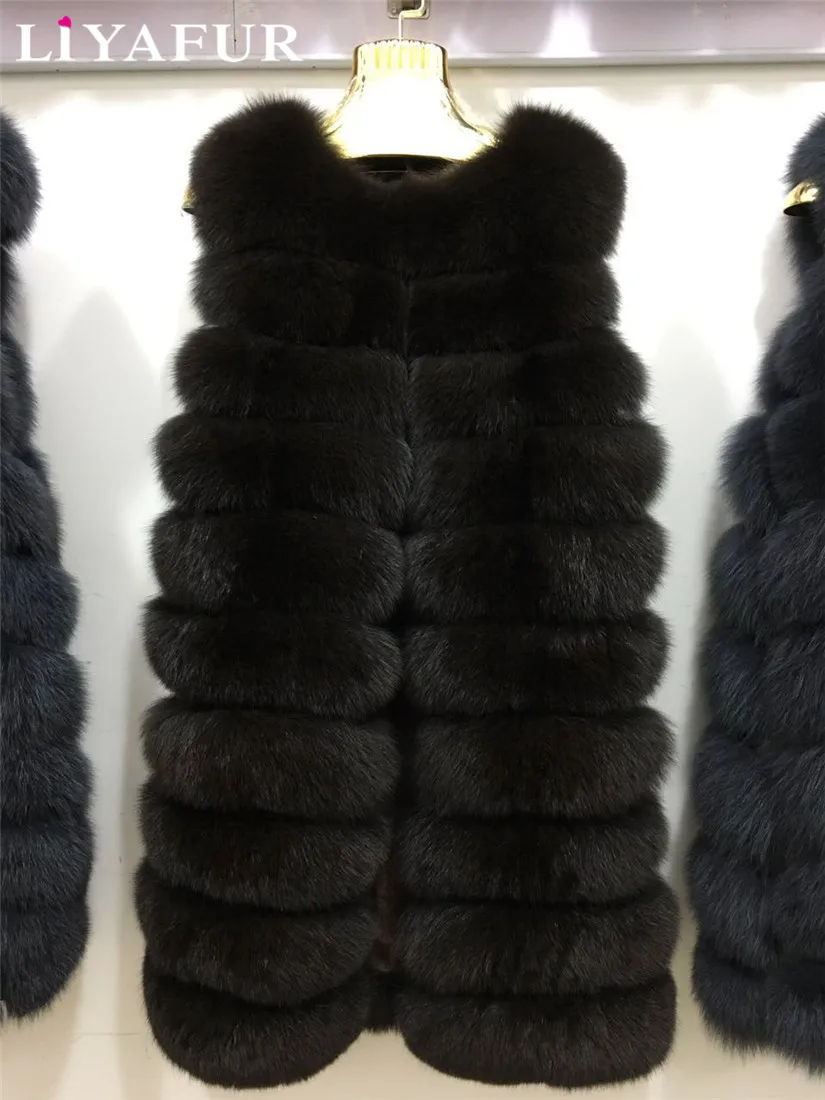 LIYAFUR 2018 настоящий толстый женский жилет из натурального синего лисьего меха