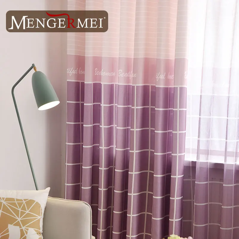 Клетчатая занавеска для гостиной синие фиолетовые тюлевые занавески спальни