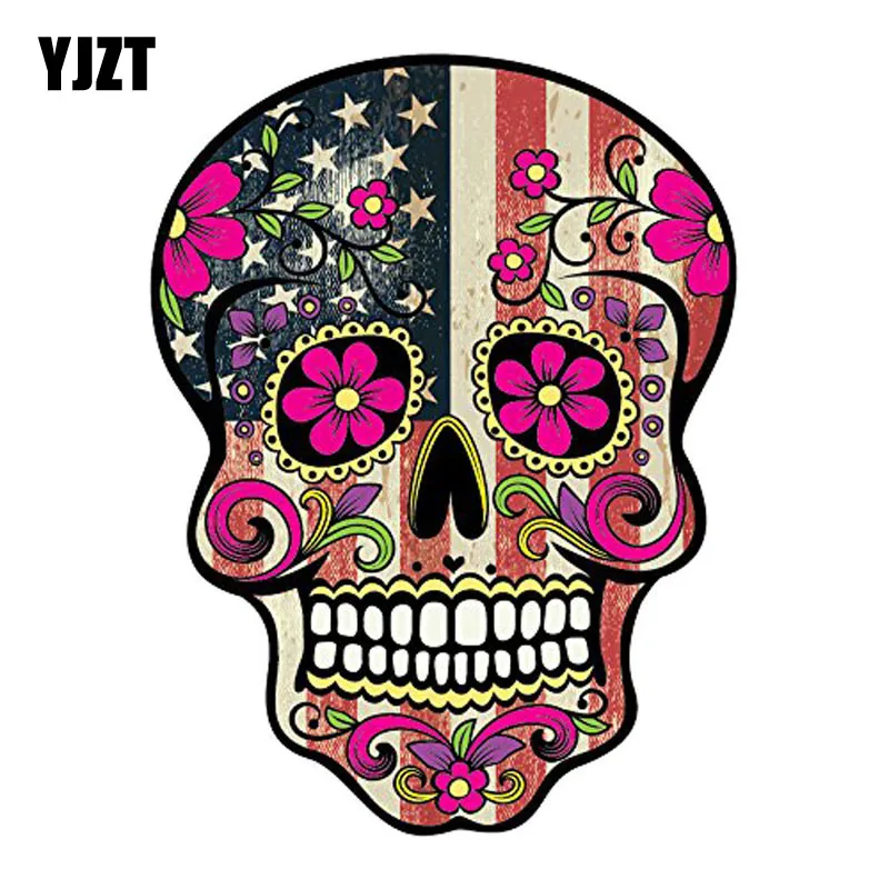 

YJZT 10.2CM*13.2CM Automobile Styling MEXICAN SUGAR SKULL Reflective Decals C1-7082