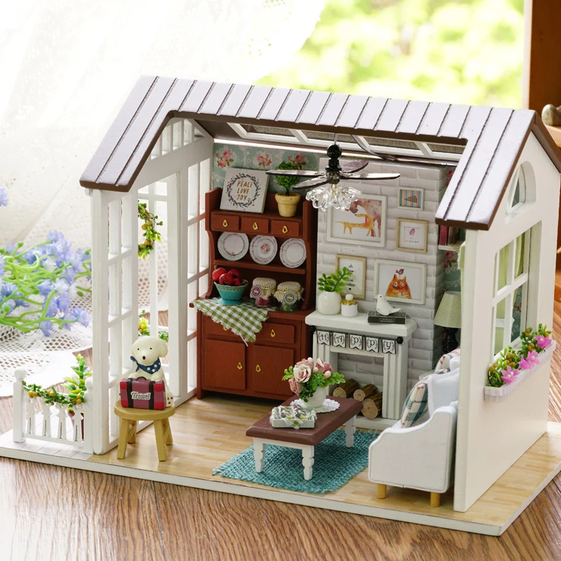 Миниатюра деревянный кукольный домик Diy Kit счастливые времена с Пылезащитный