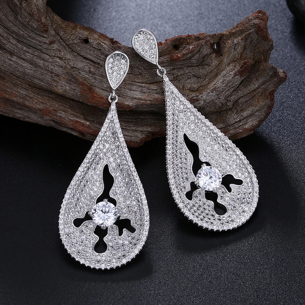 

Long big wedding earrings micro pave zirconia crystal aretes women white dangling water drop earring Jewelry luxury jewellery