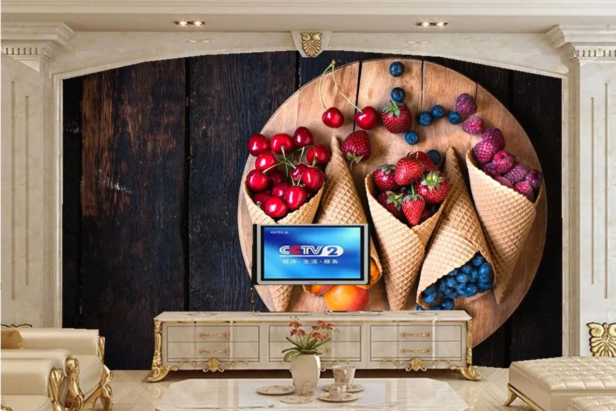 

Large murals,Fruit Raspberry Cherry Peaches Strawberry Blueberries Food wallpapers,restaurant living room sofa TV wall wallpaper