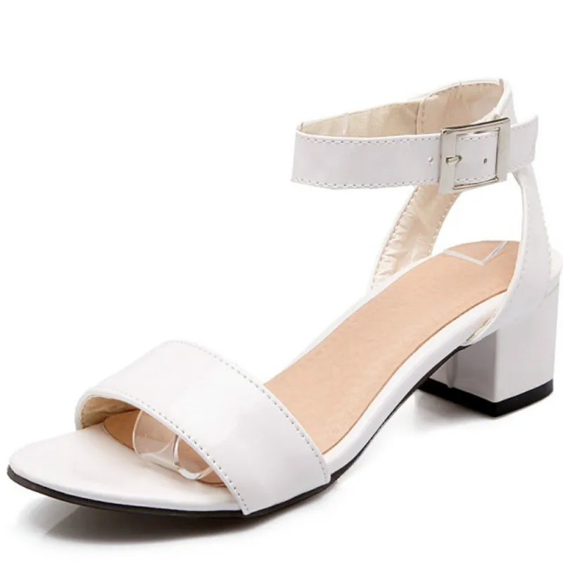 

Womens Low Chunky Heel Ankle Strap Sandals Buckle Solid Casual Sandals Shoes Summer Outfit White Pink Green Plus Size 33 46