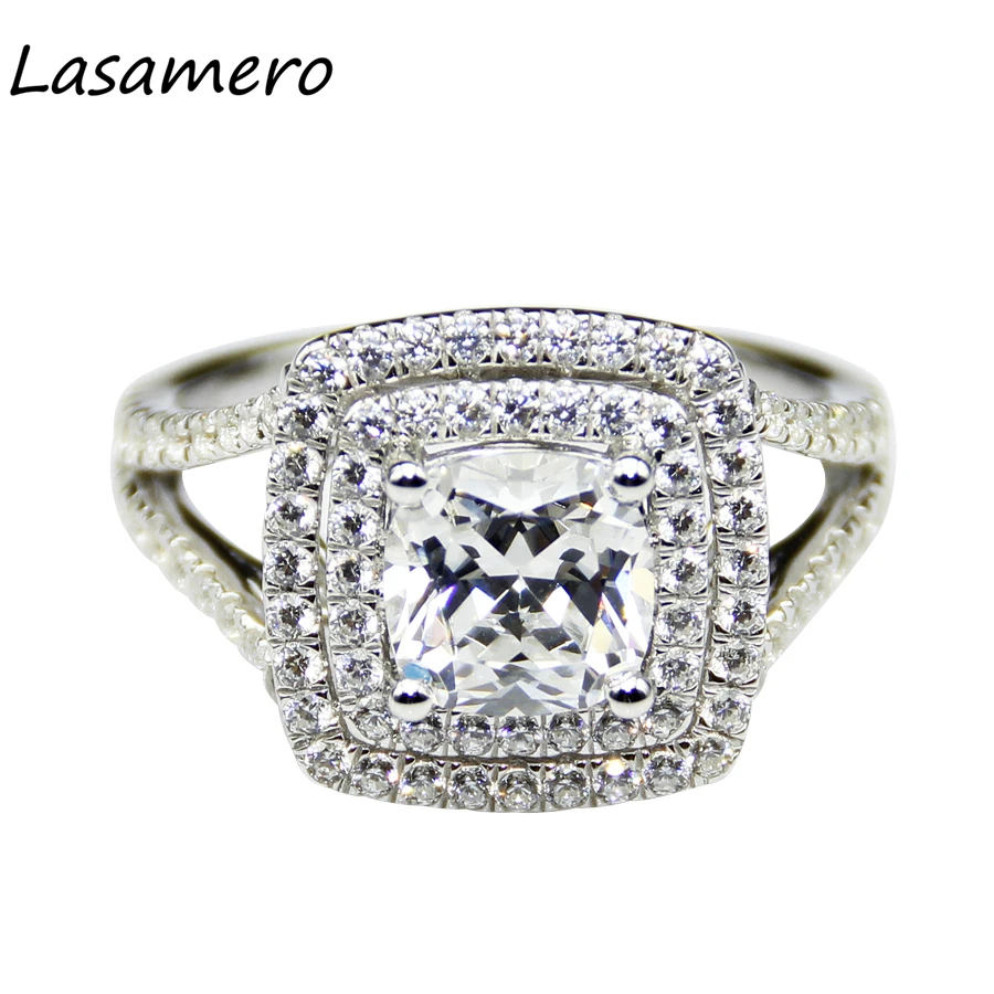 Lasamero 2ct Роскошные Подушки Cut Имитация Алмазный Обручение кольцо стерлингового