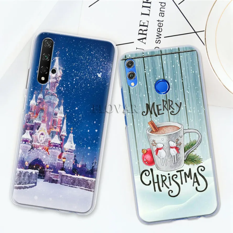 Чехол для телефона, coque для Honor 20 Pro 9 10 Lite 8X 8A 8C 8S 7A 7S Y7 Y9 V20, чехол с новым, рождественским, снежинкой, твердый PC Ca