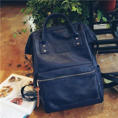 dark blue Beibaobao, Модный женский кожаный рюкзак, Молодежный корейский стиль, сумка на плечо для ноутбука, школьные сумки для подростков, девочек и мальчиков CE3524 - Цвет: dark blue