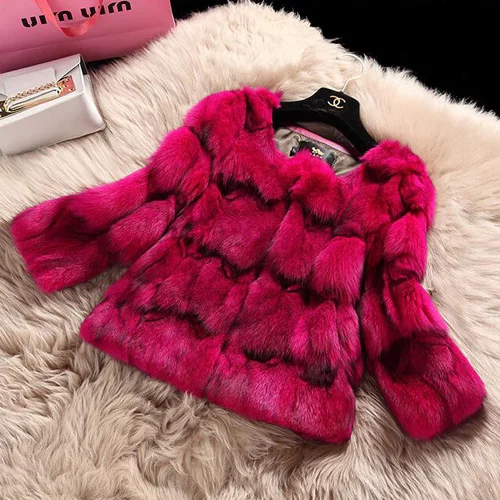 rose red Стиль модная женская шуба из натурального Лисьего меха натуральный Лисий Мех короткая куртка зимняя теплая мягкая женская одежда из натурального Лисьего меха - Цвет: rose red