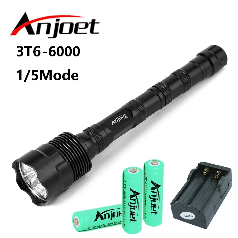 

Anjoet Sets 6000LM Tactical Flashlight XM-L 3T6 LED T6 Hunting self defense Torch Light Lamp+3x18650 Battery+Charger EU/US