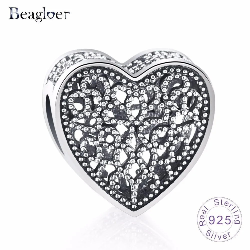 Beagloer 925 пробы Серебряный Сердце Любовь Шарм Подвеска красочные шарики подходят