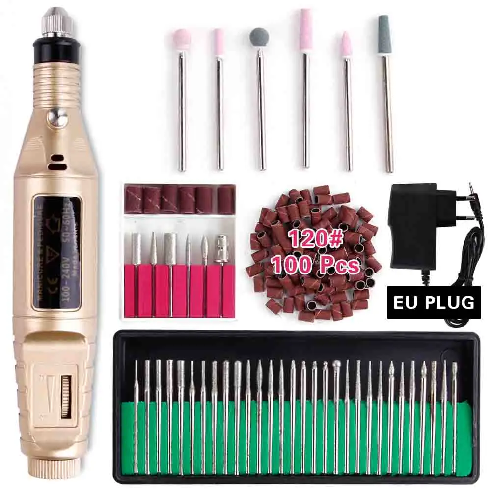 Set 7 EU Plug Профессиональный электрический сверлильный станок для ногтей, инструменты для маникюра, керамические сверла для кутикулы, роторные сверла для удаления напильников, оборудование для дизайна ногтей - Цвет: Set 7 EU Plug