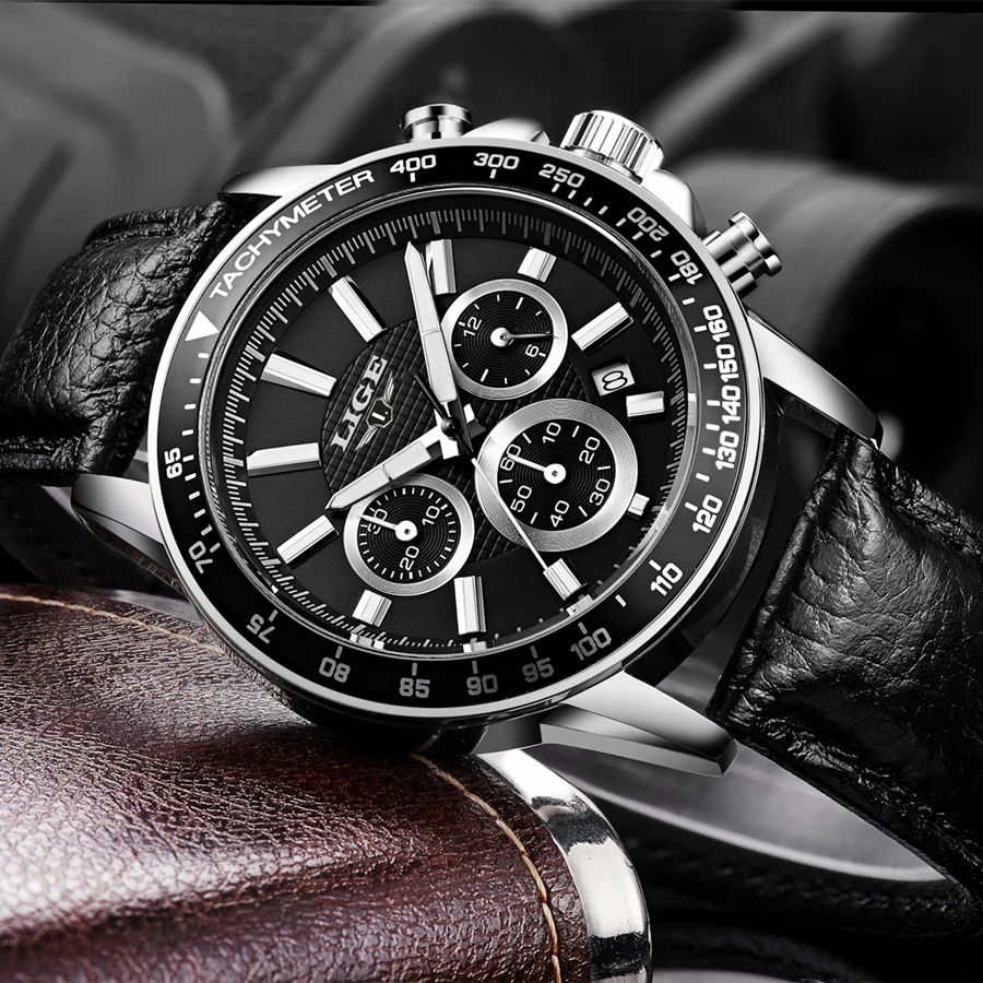 Часы наручные LIGE мужские с хронографом модные спортивные брендовые Роскошные