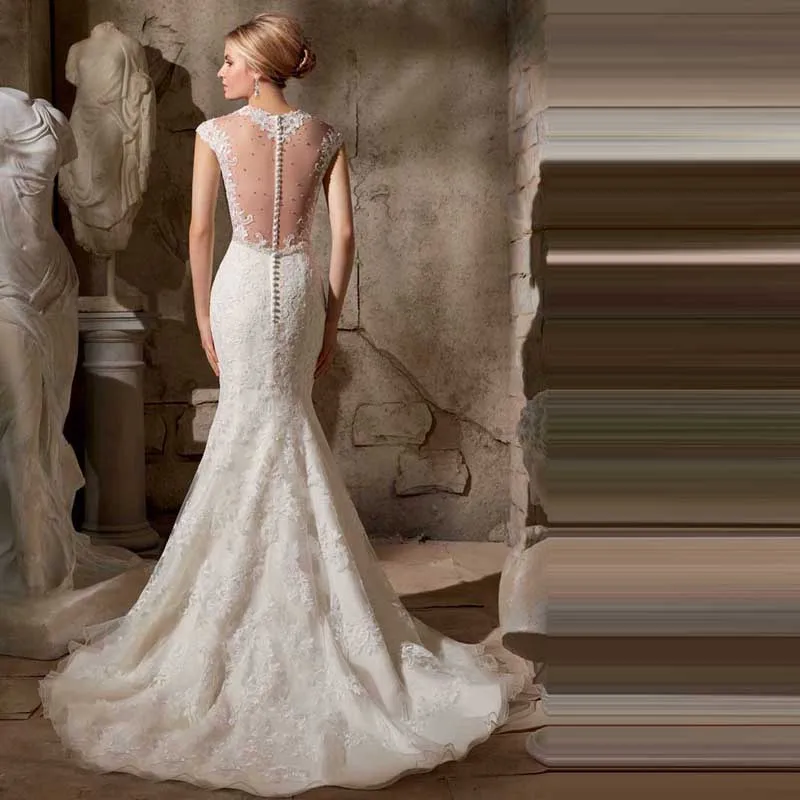 2016 New Elegant V-neck Whole Lace Cap Sleeves Beading and Crystals Bridal Gown Ivory Wedding Dress Vestidos | Свадьбы и торжества
