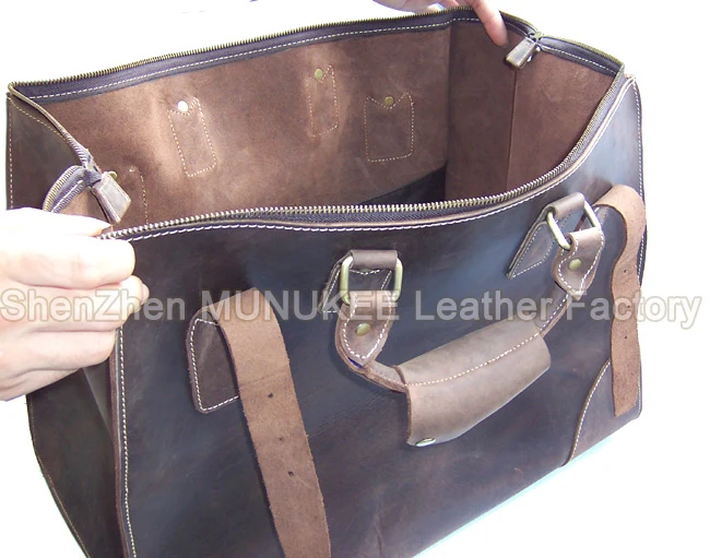 2018 Vintage Crazy Horse Real Leather Travel Bags Hand luggage Bag Big Men Genuine Leather Duffle Bag Weekender Tote Large Bag