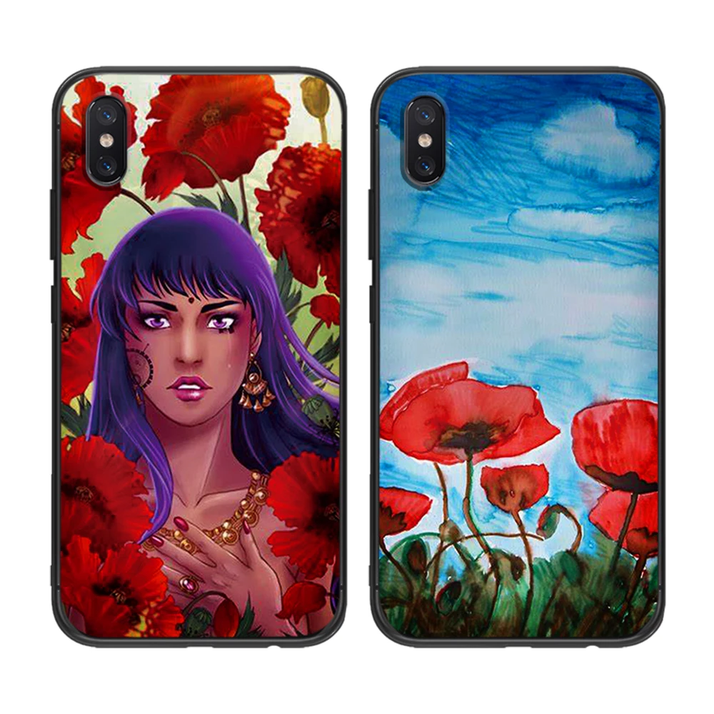 Красный Маки на черном стиле мягкий TPU для Xiaomi Redmi Mi6 8 9 A1 A2 F1 Plus чехол 5/5 M8 Lite