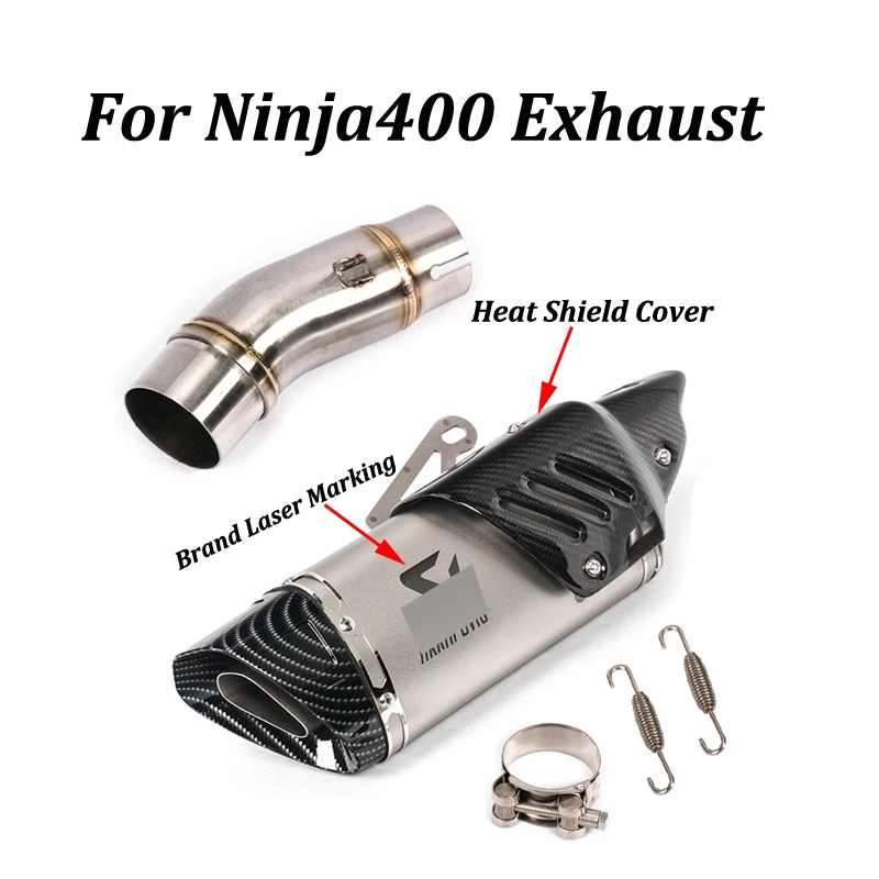 Slip on For Kawasaki Ninja400 Motorcycle Exhaust Muffler Modified With Brand Logo Carbon Fiber/stainless Steel Moto Escape | Автомобили и