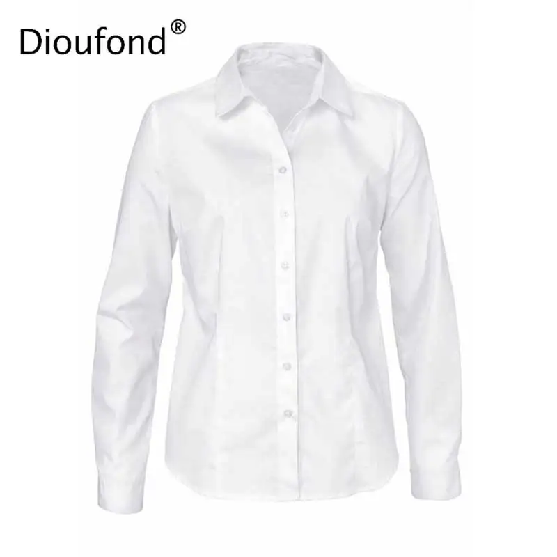 Dioufond однотонные офисные женские рубашки женская блузка с длинным рукавом Формальные белые Blusas Femininas хлопковая рубашка с отложным воротником для женщин - Цвет: 0019white