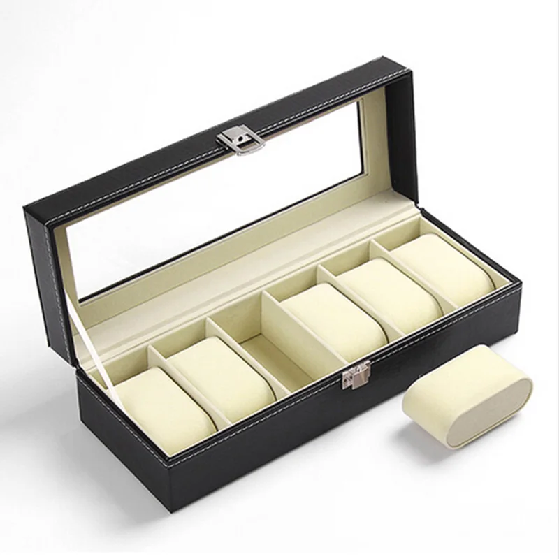 Коробка для часов 6 ячеек коробка чехол из искусственной кожи Caja Reloj черный