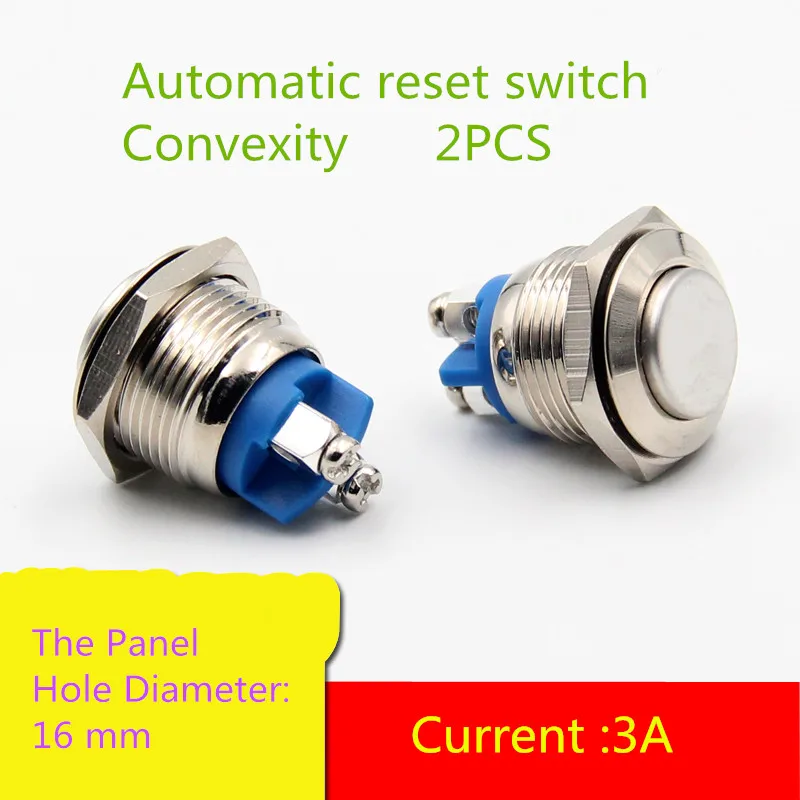 

2PCS/LOT YT1022 The Metal Push Button Switch hole diameter16 mm convexity Automatic Reset Switch Current 3A Silver Contact