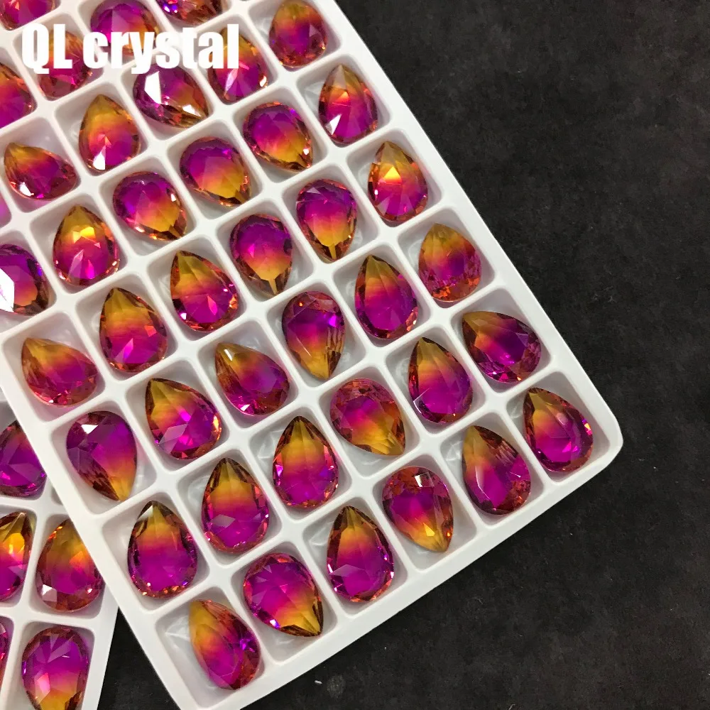 QL Crystal Tourmaline Glass 10x14mm Drops Pointback Fancy Stone for DIY garment bags shoes Jewelry accessory | Дом и сад